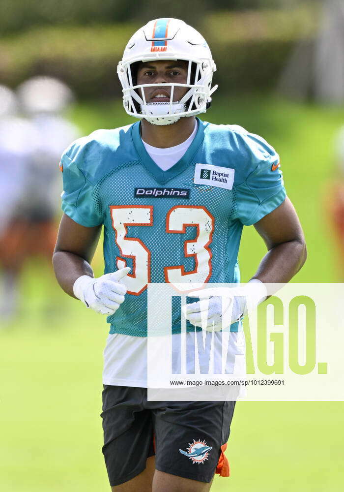 DAVIE, FL - JUNE 01: Miami Dolphins linebacker Cameron Goode (53) jogs  during the first mandatory mi