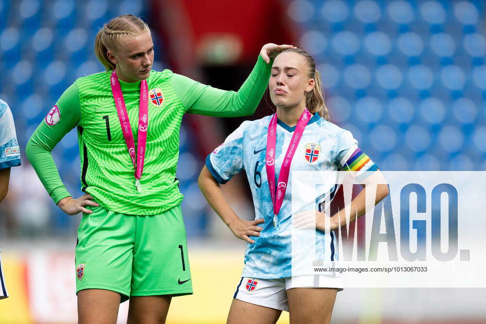 220709 Goalkeeper Selma Panengstuen and Julie Jorde of Norway look ...