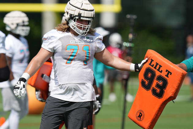 Miami Dolphins players including offensive tackle Blaise Andries