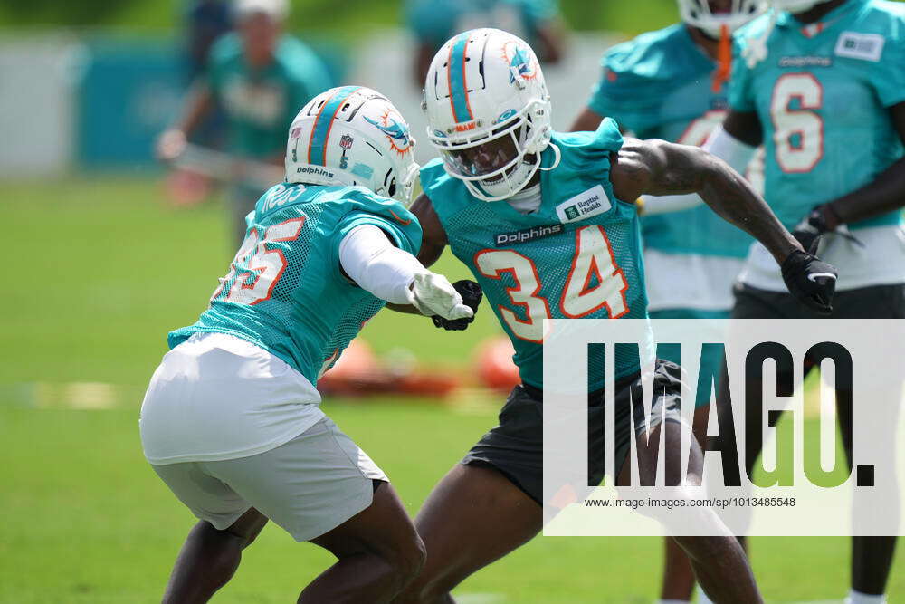 Miami Dolphins cornerback Tino Ellis (34) runs drills during practice at  the NFL football team's training facility, Wednesday, July 26, 2023, in  Miami Gardens, Fla. (AP Photo/Lynne Sladky Stock Photo - Alamy