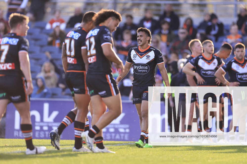 NRL TIGERS KNIGHTS, Tigers players look on after a Knights try during ...