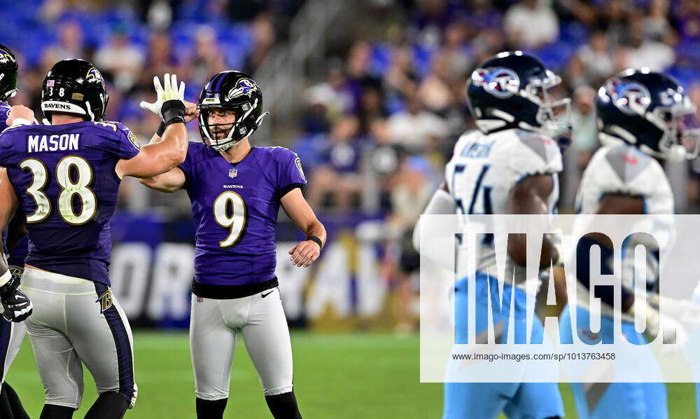 Baltimore Ravens place kicker Justin Tucker (9) celebrates with