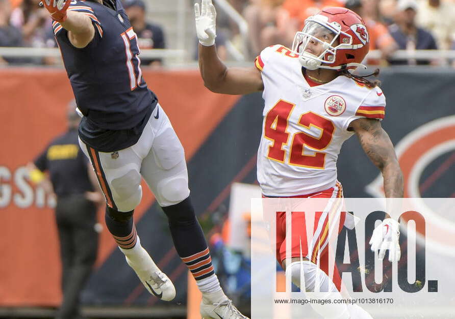 Chicago Bears wide receiver Chris Finke (17) attempts to catch a pass from  quarterback Nathan Peterm