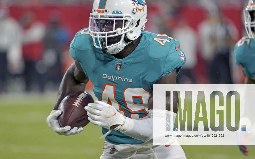 Miami Dolphins linebacker Sam Eguavoen (49) comes off the field after an  NFL football game against the Tennessee Titans, Sunday, Jan. 2, 2022, in  Nashville, Tenn. (AP Photo/John Amis Stock Photo - Alamy