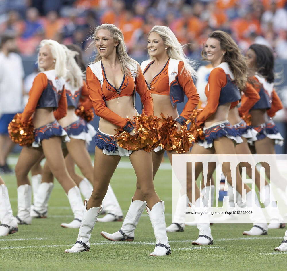 August 13, 2022, Denver, Colorado, USA: The Denver Bronco Cheerleaders  perform for the fans before t