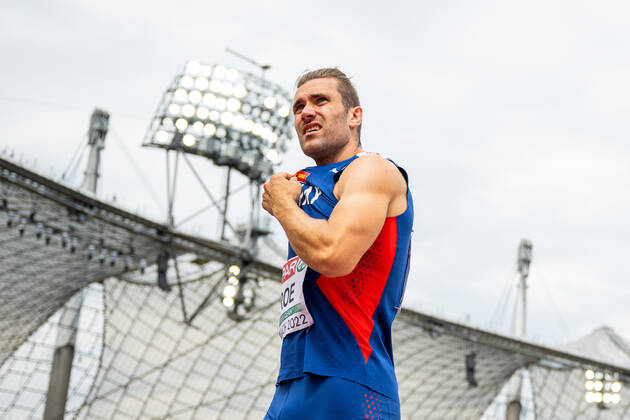 Martin Roe of Norway competes in men?s shot put decathlon during day 5 ...