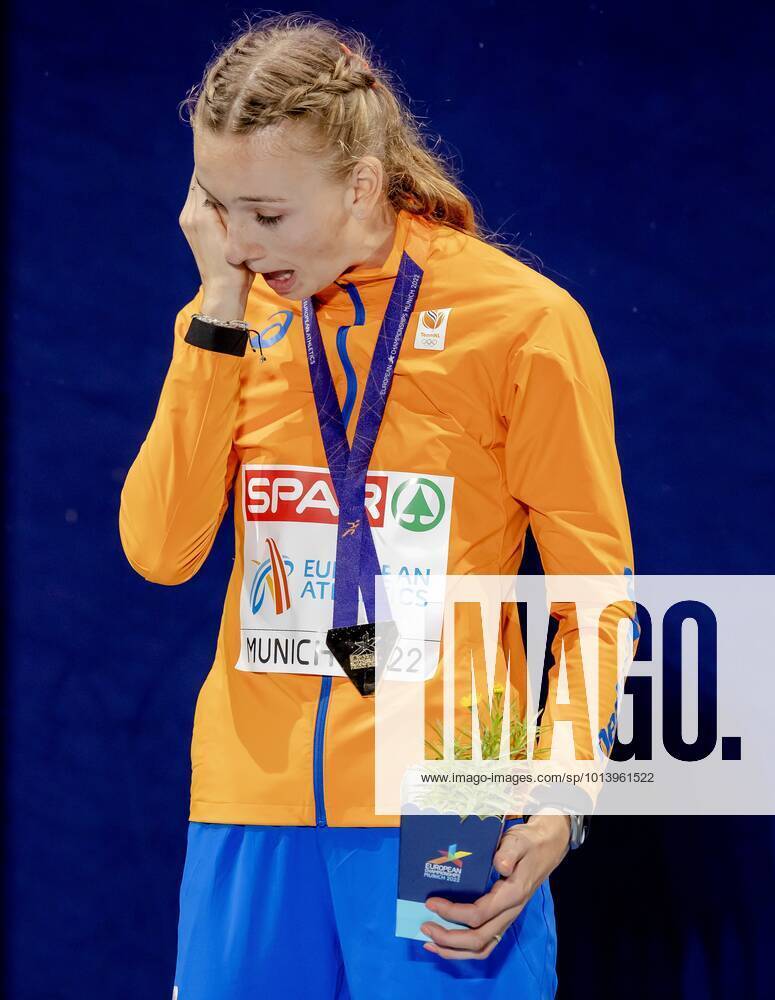 MUNICH Femke Bol with her gold medal during the ceremony of the final