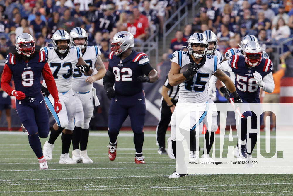 FOXBOROUGH, MA - AUGUST 19: Carolina Panthers tight end Giovanni Ricci (45)  carries the ball after a