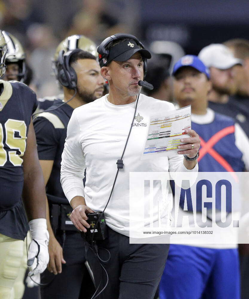 New Orleans Saints head coach Dennis Allen watches the game with the