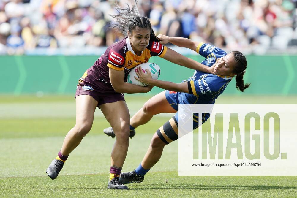 NRLW BRONCOS EELS, Jasmine Fogavini of the Broncos palms off Ash ...