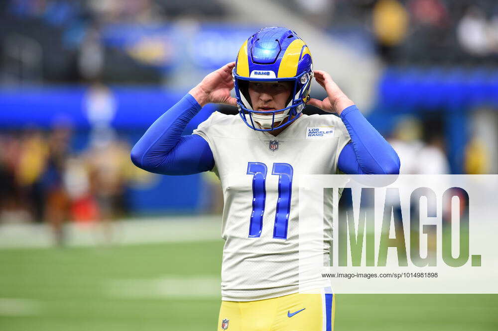 INGLEWOOD, CA - SEPTEMBER 18: Los Angeles Rams Punter Riley Dixon (11)  warms up during an NFL