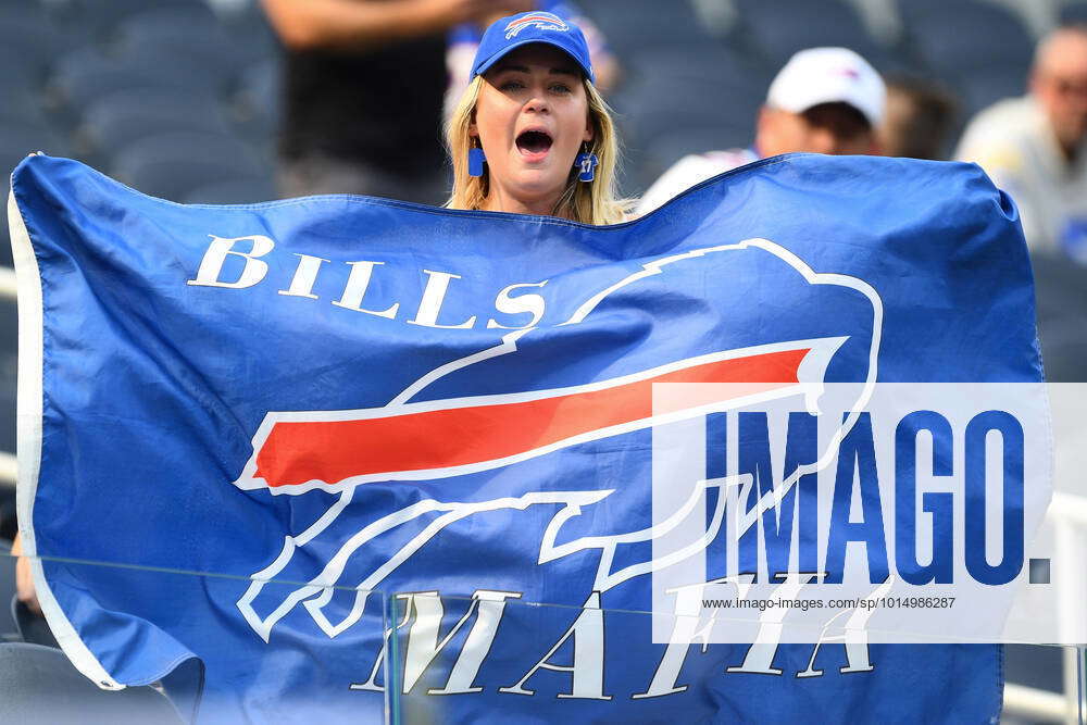 INGLEWOOD, CA - SEPTEMBER 08: A Buffalo Bills fan holds up a Bills