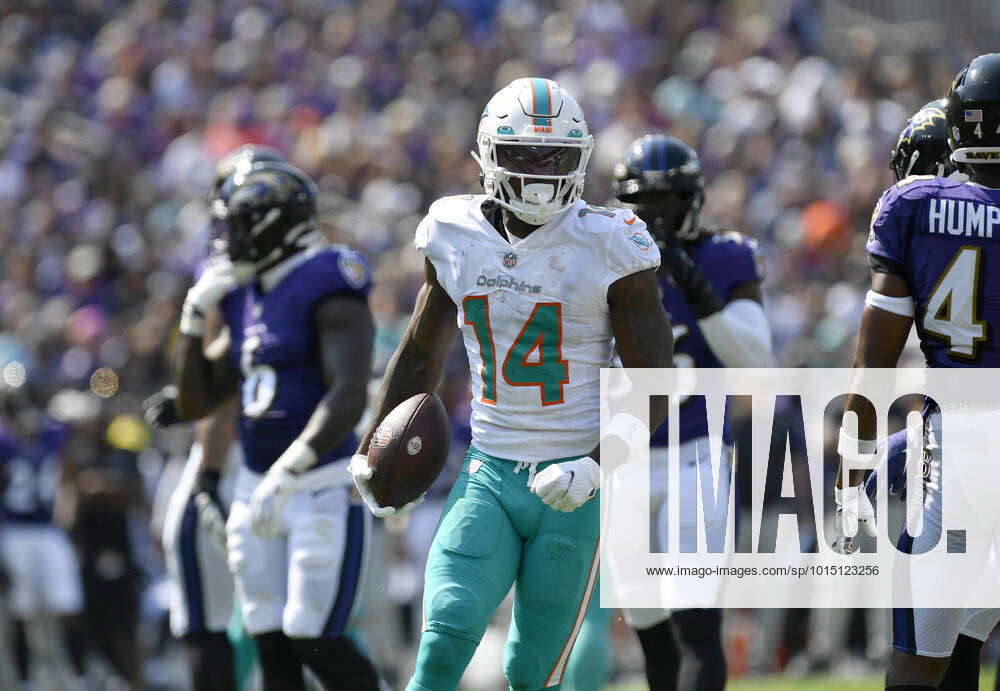 BALTIMORE, MD - SEPTEMBER 18: Miami Dolphins wide receiver Trent Sherfield  (14) runs after a catch