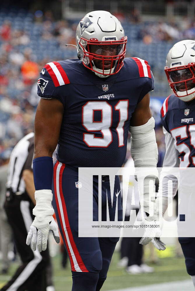 New England Patriots defensive lineman Deatrich Wise Jr. (91) during the  first half of an NFL football game against the Baltimore Ravens, Sunday,  Sep. 25, 2022, in Foxborough, Mass. (AP Photo/Stew Milne