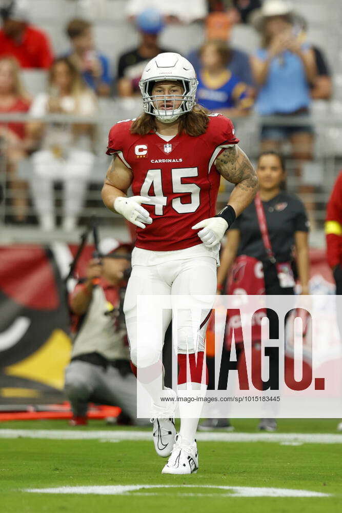 PHOENIX, AZ - SEPTEMBER 25: Arizona Cardinals linebacker Dennis Gardeck (45)  warming up during the N