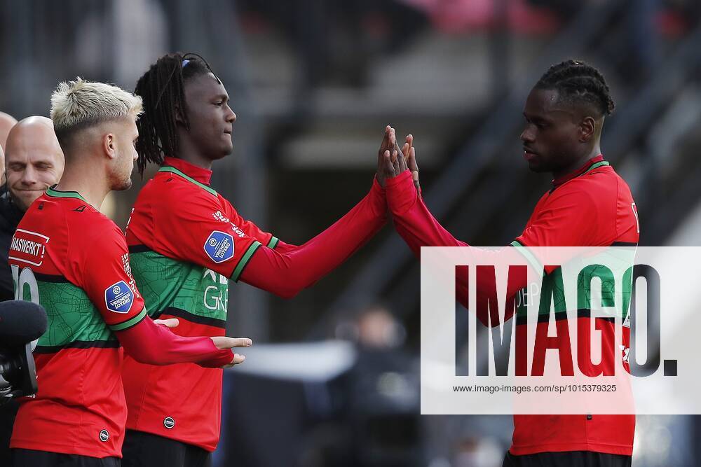 NIJMEGEN lr Ibrahim Cissoko of NEC Nijmegen, Nany Landry Dimata of NEC ...