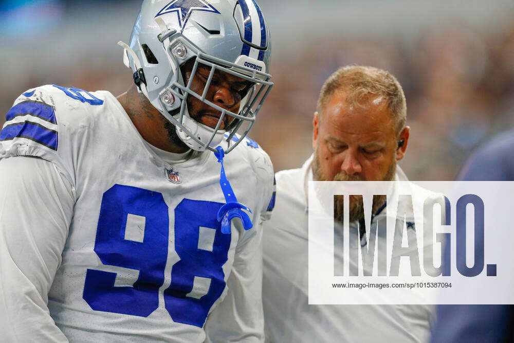 ARLINGTON, TX - OCTOBER 02: Dallas Cowboys Defensive Tackle Quinton Bohanna  (98) exits the game