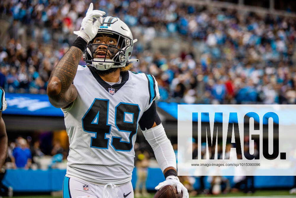 Carolina Panthers linebacker Frankie Luvu (49) looks on during an