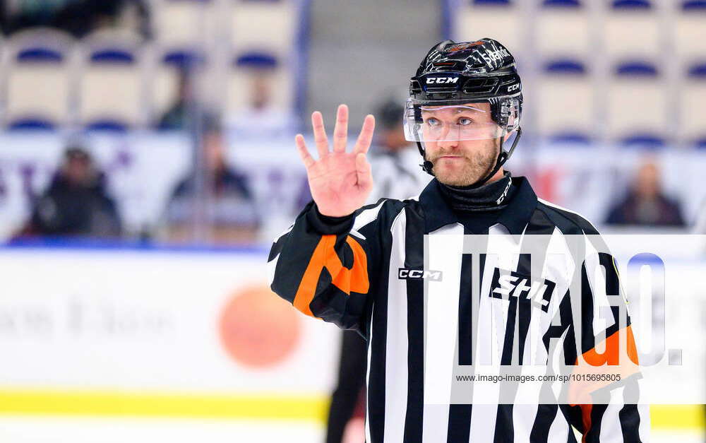 221006 Referee Daniel Eriksson during the ice hockey match in the SHL ...
