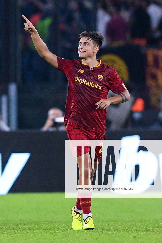 Paulo Dybala of AS Roma celebrates scoring first goal during the UEFA ...