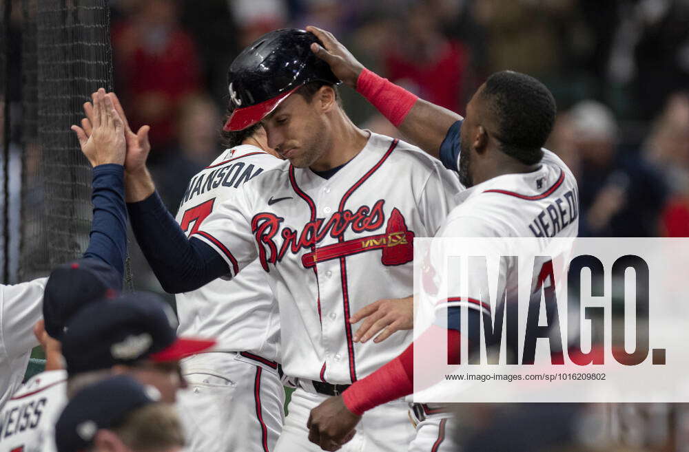 Atlanta Braves Guillemo Heredia celebrates with Matt Olson after ...