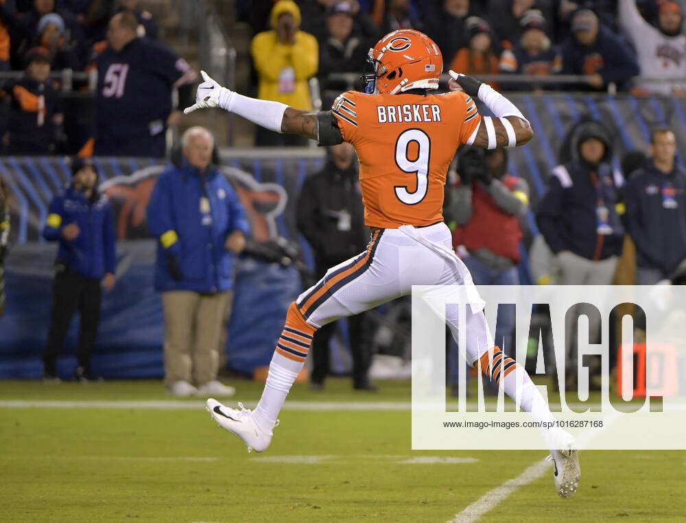 Chicago Bears safety Jaquan Brisker (9) celebrates a sack of Washington  Commanders quarterback Carso