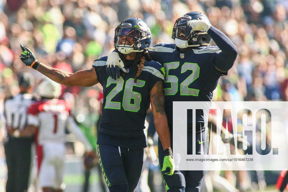 October 16, 2022: Seattle Seahawks safety Ryan Neal (26) reacts to a  defensive stop during a