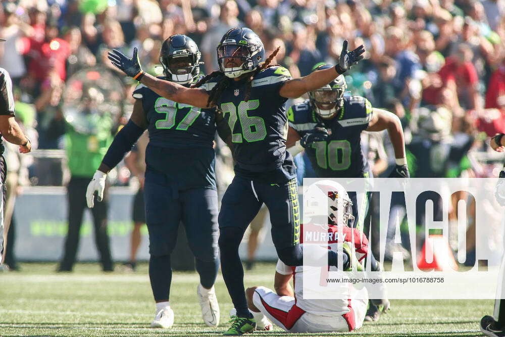 October 16, 2022: Seattle Seahawks safety Ryan Neal (26) celebrates a  defensive play during an NFL,