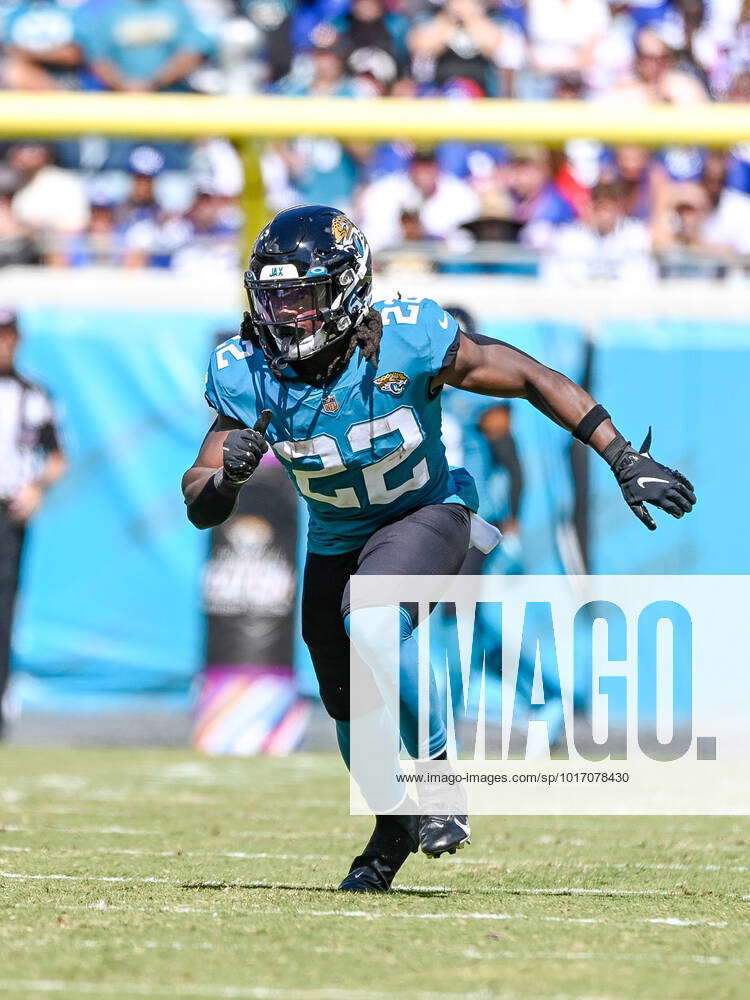 October 23, 2022: Jacksonville Jaguars running back JaMycal Hasty (22)  during a game against the New