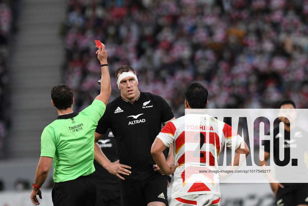 Referee Nika Amashukeli shows the red card for New Zealand s