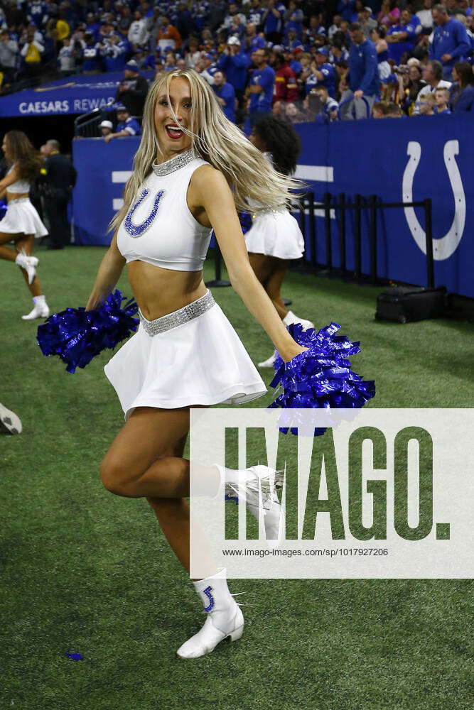 INDIANAPOLIS, IN - OCTOBER 30: A Indianapolis Colts Cheerleader preforms  during an NFL, American Foo