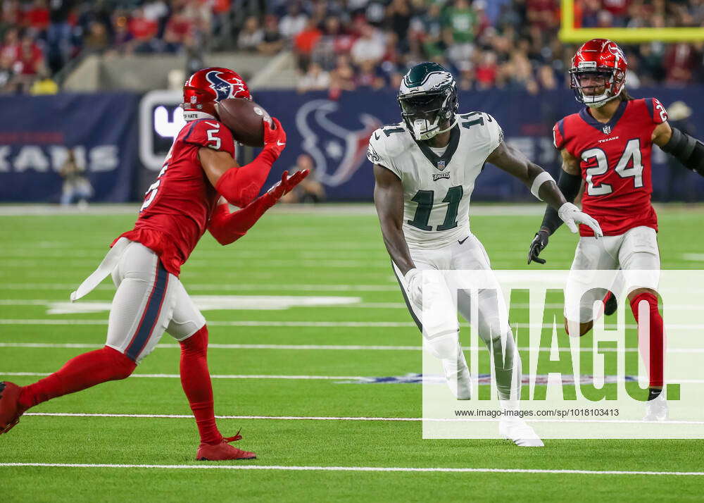 HOUSTON, TX - NOVEMBER 03: Houston Texans safety Jalen Pitre (5) attempts  to intercept the ball in