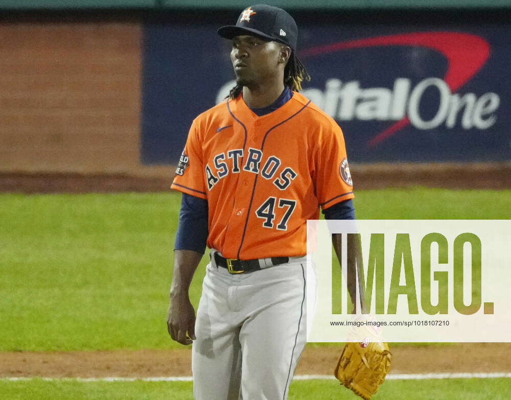 Houston Astros relief pitcher Rafael Montero reacts after the ...