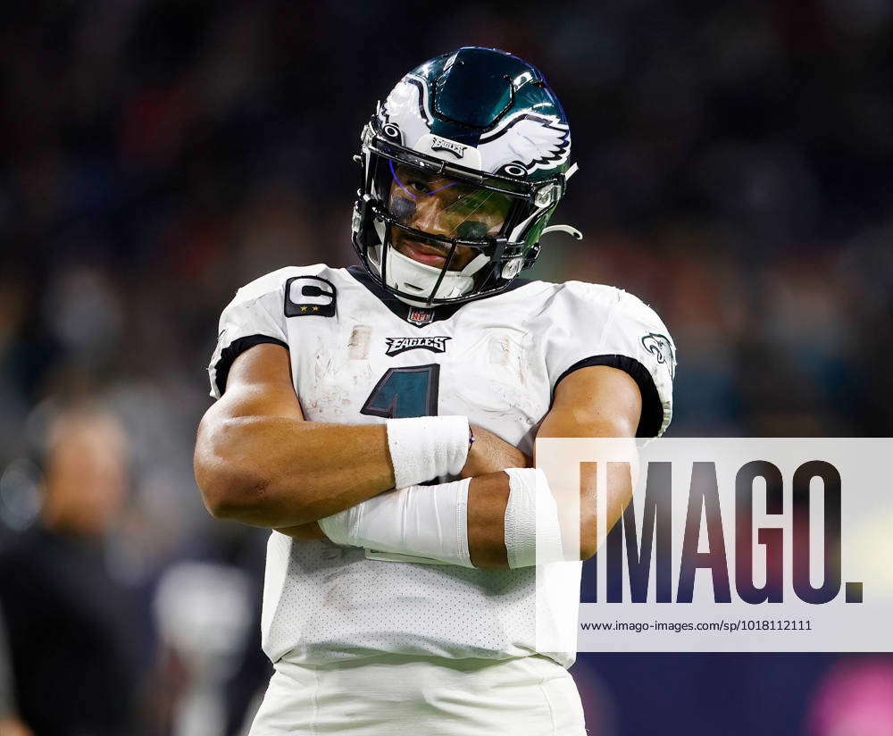 Philadelphia Eagles quarterback Jalen Hurts (1) reacts during the