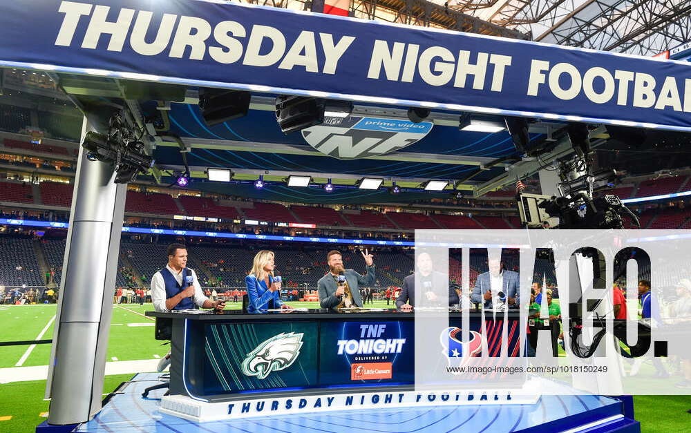 HOUSTON, TX - NOVEMBER 03:  Thursday Night Football analyst Charissa  Thompson performs a live shot before the football game between the  Philadelphia Eagles and Houston Texans at NRG Stadium on November