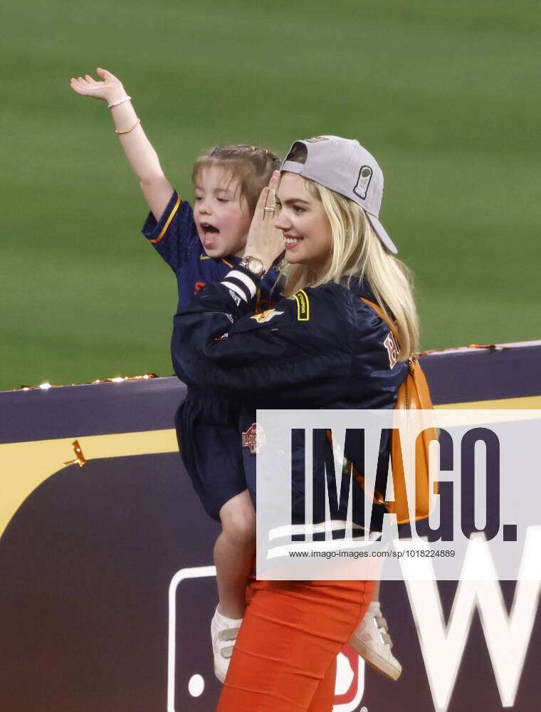 Kate Upton, wife of Houston Astros starting pitcher Justin Verlander, holds  daughter Genevieve