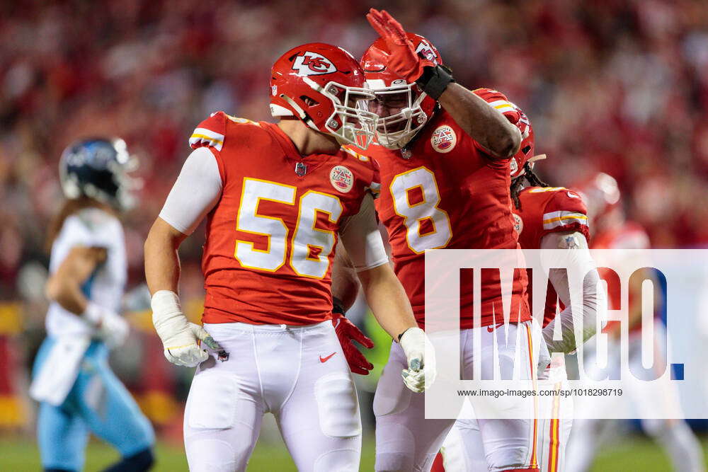 Kansas City Chiefs defensive end George Karlaftis (56) and Chiefs