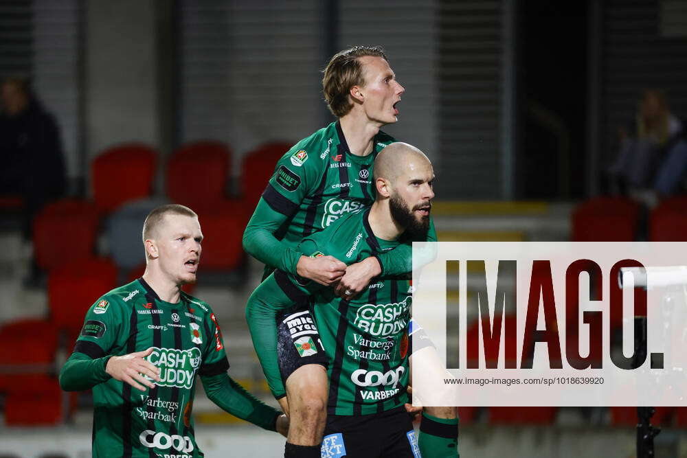 VÄXJÖ 20221110 Varbergs Robin Simovic 9, with a beard, celebrates with ...