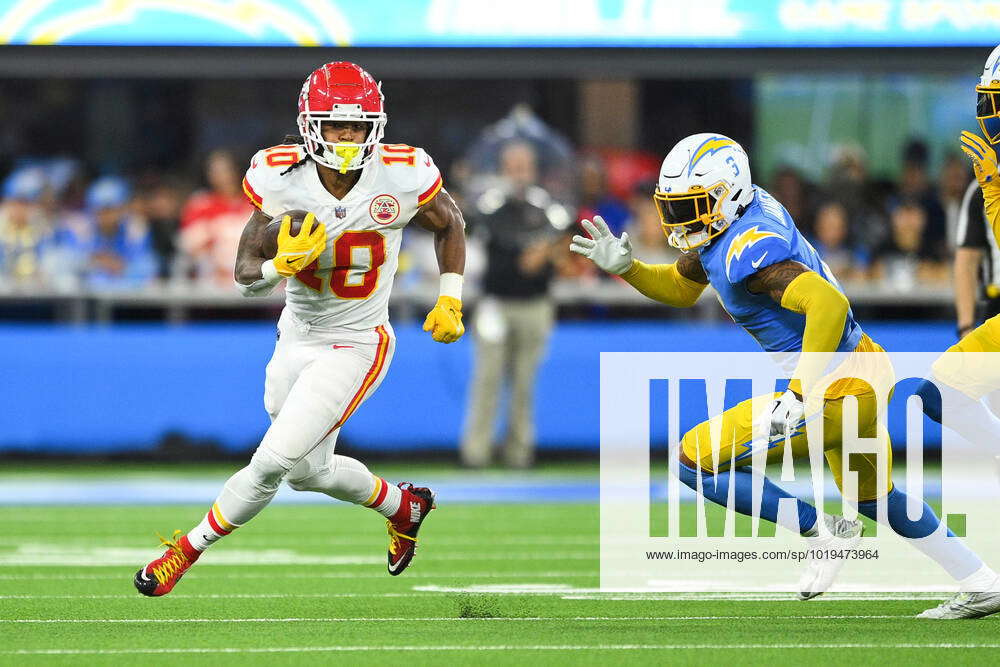 INGLEWOOD, CA - NOVEMBER 20: Kansas City Chiefs running back Isiah Pacheco  (10) runs the ball during