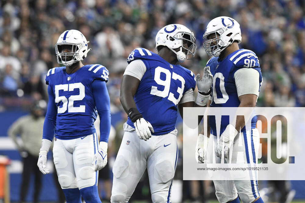 INDIANAPOLIS, IN - NOVEMBER 20: Indianapolis Colts Defensive End Ben Banogu  (52) looks on as Indiana