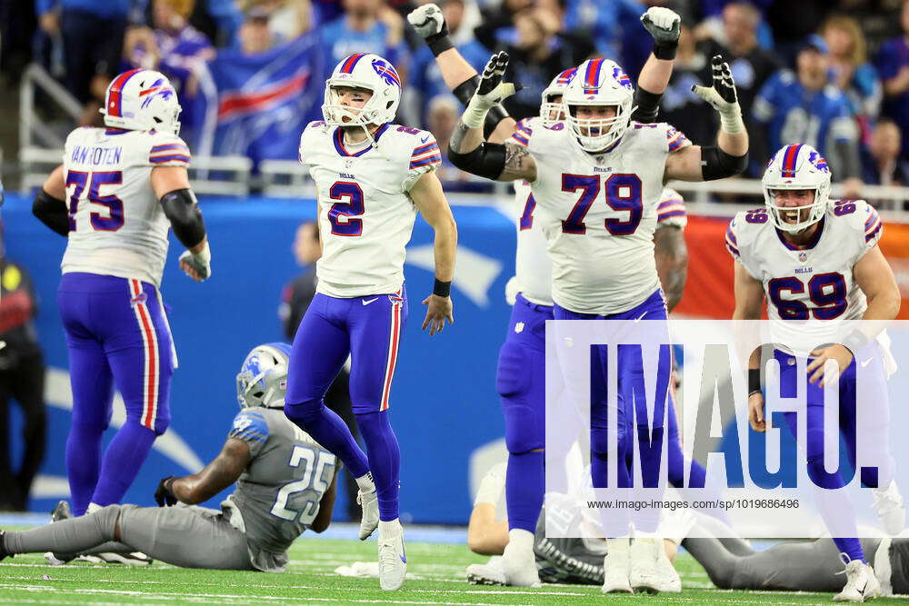 Buffalo Bills place kicker Tyler Bass (2) during the first half of an NFL  football game against the Detroit Lions, Thursday, Nov. 24, 2022, in  Detroit. (AP Photo/Duane Burleson Stock Photo - Alamy