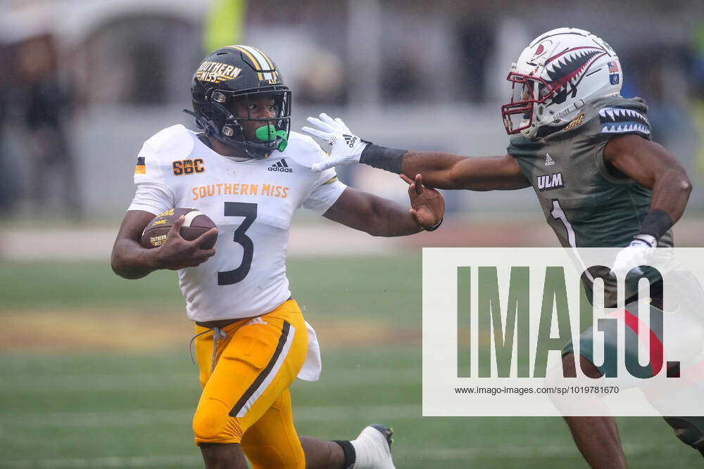 November 26, 2022: Southern Miss running back Frank Gore Jr. (3) tries to  outrun ULM s