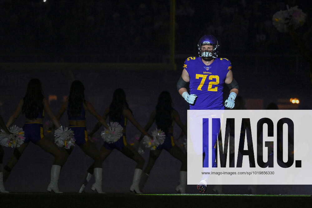 MINNEAPOLIS, MN - NOVEMBER 24: Minnesota Vikings offensive linemen Ezra  Cleveland (72) is introduced