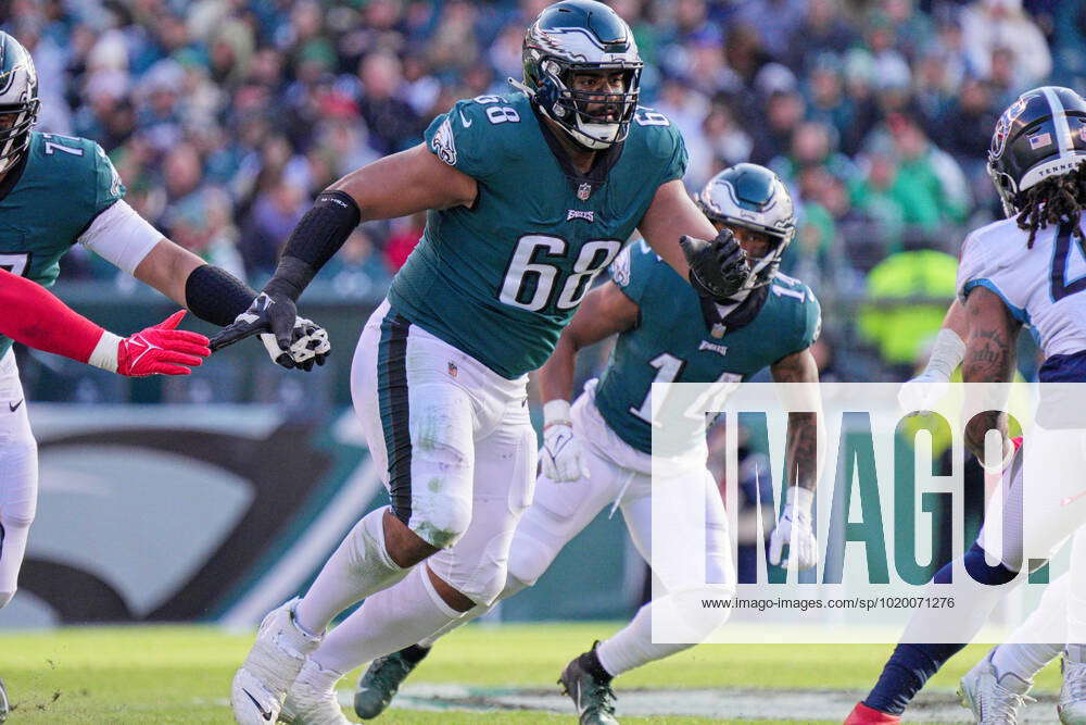 Philadelphia Eagles offensive tackle Jordan Mailata blocks against