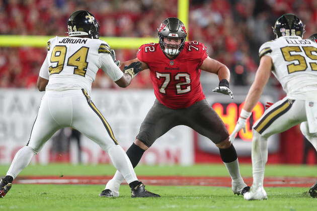 Josh Wells of the Tampa Bay Buccaneers blocks during an NFL