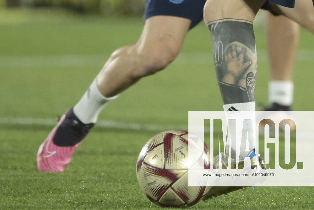 A close-up of the ankle of Argentina s player Lionel Messi (R) during ...