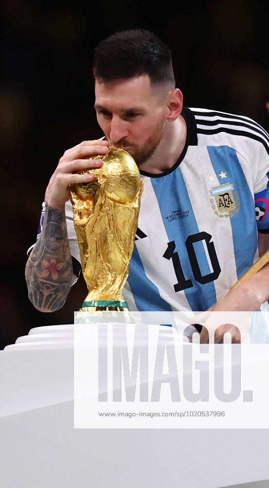 Doha, Qatar, 18th December 2022. Lionel Messi of Argentina kisses the ...