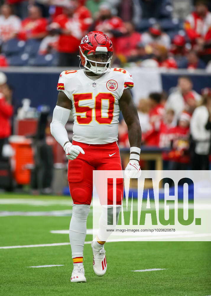 Kansas City Chiefs linebacker Willie Gay (50) looks on from the