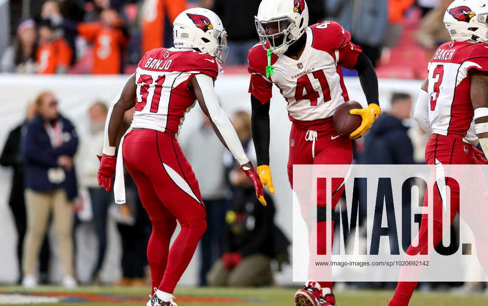 DENVER, CO - DECEMBER 18: Arizona Cardinals linebacker Myjai Sanders (41)  and safety Chris Banjo (31