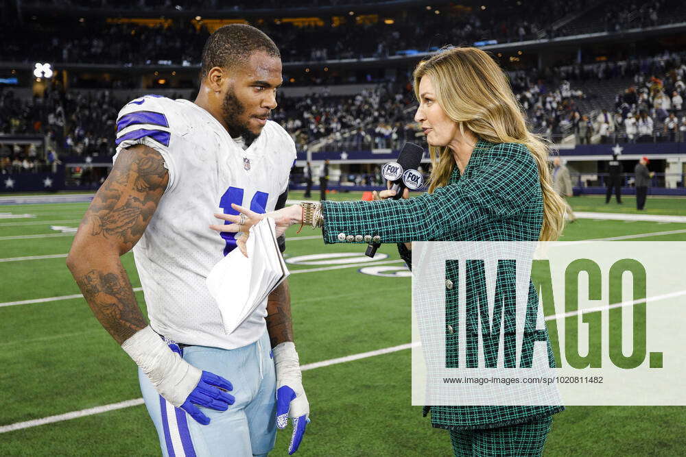 ARLINGTON, TX - DECEMBER 24: FOX sideline reporter Erin Andrews interviews Dallas  Cowboys linebacker